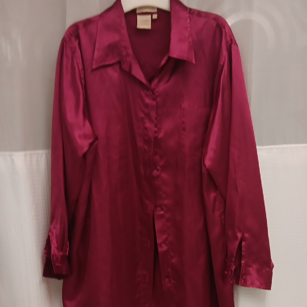Roaman's Satin Blouse in Deep Pink